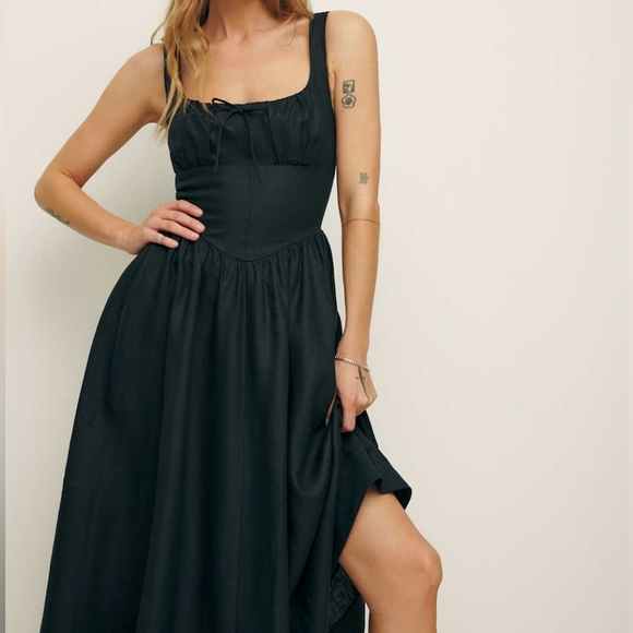 Reformation Balia Linen Dress Black - Picture 1 of 6